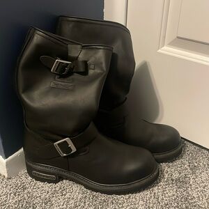 Men’s black, leather, steel toed boots